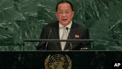 朝鲜外相李勇浩在联合国总部第72届联大上发言。（2017年9月23日）