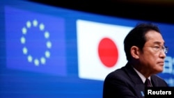 2023年7月13日前日本首相岸田文雄出席在布魯塞爾舉行的歐盟-日本高峰會。