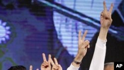 圖為馬英九1月14日勝選後宣布勝利