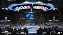 在美國首都華盛頓沃爾特·E·華盛頓會議中心舉行的北約75週年峰會上，北約成員國舉行首腦會晤。 (2024年7月10日)