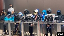 12名被扣押深圳鹽田看守所港人家屬9月12日在立法會首次會員傳媒，他們提出四項訴求，表明拒絕中國官派律師，要求港府協助，立即將12港人接回香港。（美國之音湯惠芸拍攝 ）