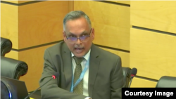 聯合國人權事務委員會副主席布爾坎（Christopher Bulkan） (聯合國網上直播截圖）