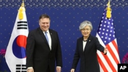 美国国务卿蓬佩奥2018年6月14日在首尔会见韩国外长康京和（美联社）