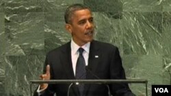 美国总统奥巴马对联大演说(美国之音视频截图)