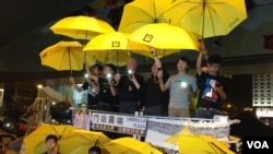 金鐘佔領區紀念香港佔領運動滿月（美國之音海彥拍攝）