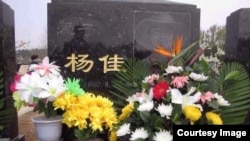 杨佳墓前清明节祭扫民众献的花。（王静梅摄）