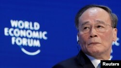 中國國家副主席王岐山2019年1月23日在達沃斯論壇上發言（路透社）