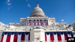 國會大廈總統就職典禮的準備工作仍在繼續。(2021年1月19日)