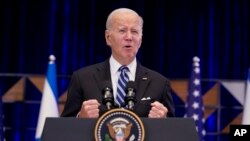 美國總統拜登在以色列特拉維夫發表演說。 （2023年10月18日）