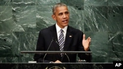 美國總統奧巴馬在紐約聯合國大會上發表講話。 （2016年9月20日）