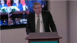 美國國防部印太事務代理助理部長海大衛(David Helvey)2020年1月7日在哈德遜研究所講話（哈德遜研究所畫面截圖）