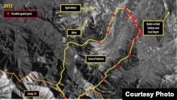 星期四公佈的報告中提供了14號勞改營的衛星圖片﹐紅點為可能增設的關卡和警戒塔。