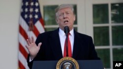 特朗普总统在白宫玫瑰园讲话。（2019年1月25日）