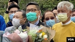 香港和平佔中三名發起人朱耀明（右起）、陳健民及戴耀廷。(攝影: 美國之音湯惠芸）