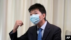 王靖渝在烏克蘭一處安全屋接受媒體採訪。（2021年6月30日）