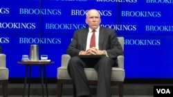 美國中央情報局局長布倫南7月13日在華盛頓智庫布魯金斯學會發表演講（美國之音莉雅拍攝）