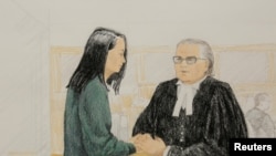 孟晚舟12月11日在加拿大温哥华的法庭保释听证中（法庭素描）