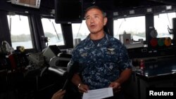 美軍太平洋艦隊司令哈里斯2014年1月22日在新加坡對媒體講話。