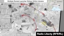 美國衛星圖像顯示，從俄羅斯發射出來的火箭射到了烏克蘭境內。