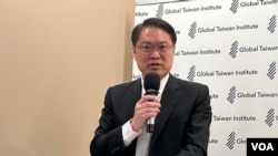 台湾执政党民主进步党秘书长林右昌在华盛顿智库全球台湾研究中心发表讲话。(2024年9月3日，美国之音锺辰芳拍摄)