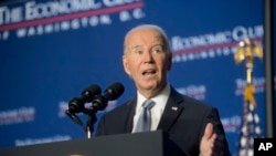 美国总统拜登2024年9月19日在华盛顿经济俱乐部发表讲话。(美联社照片)