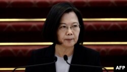 台灣總統蔡英文在台北總統府舉行的記者會上講話。（2020年1月22日） 