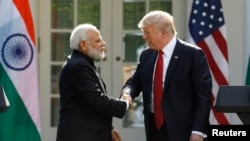 美國總統川普2017年6月26日與印度總理莫迪（左）舉行聯合記者會