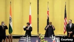美日澳印外長2020年10月6日在東京會晤（媒體聯訪照片）