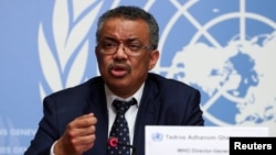 世界卫生组织总干事谭德塞在于瑞士日内瓦举行的联合国关于冠状病毒情况的新闻发布会上发言。（2020年1月29日）