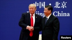 川普與習近平11月9日與商界領袖在人民大會堂會晤。