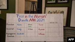 午夜，迪克斯維爾山口(Dixville Notch)的居民準備在香脂大度假村蒂洛森別墅(Tillotson House at the Balsams Grand Resort)的客廳裡為美國大選投票，一塊空白的黑板正在等待計票，這標誌著美國的首次投票。(法新社照片)