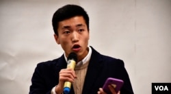 有”佔中輔警”稱號的社運人士楊逸朗。(美國之音湯惠芸)