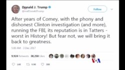 2017-12-04 美國之音視頻新聞: 川普稱從未要求聯邦調查局長科米停止調查弗林 (粵語)