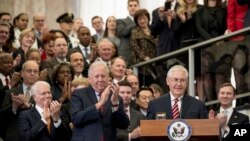 美國新任國務卿蒂勒森2月2日對國務院的員工發表講話。