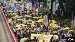 大會估計有3,500人參與「全民否決政改」遊行 (美國之音特約記者湯惠芸 拍攝)