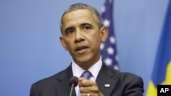 奥巴马总统9月4日在斯德哥尔摩与瑞典首相赖因费尔特举行的联合记者会上