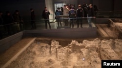 在南京大屠杀博物馆陈列着1937年南京大屠杀受害者的遗骸。