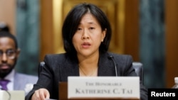 U.S. Trade Representative Tai testifies before a Senate Finance Committee hearing on Capitol Hill in Washington