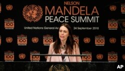 新西蘭總理阿德恩出席聯合國紀念曼德拉和平峰會時資料照。