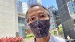 張超雄質疑法庭六四前夕重判10名民主派人士，阻嚇市民。（美國之音湯惠芸攝）