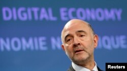 歐盟經濟專員莫斯科維奇2018年3月在布魯塞爾發表談話（路透社）