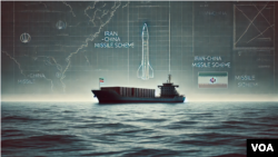 An Iran-flagged ship left a southern China port March 10, 2025, with a new cargo load, according to a joint analysis of ship tracking websites by VOA and an EOS Risk Group intelligence analyst. (VOA Visuals)