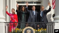 3月10日加拿大總理杜魯多伉儷與奧巴馬夫婦。