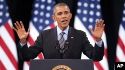 奧巴馬總統11月21日在拉斯維加斯一所高中講話，為自己的移民改革行政命令進行辯護。
