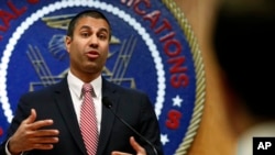 FILE - Federal Communications Commission Chairman Ajit Pai is pictured in Washington, Dec. 14, 2017.