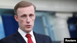 美国白宫国家安全顾问杰克·沙利文（Jake Sullivan）在记者会上回答问题。资料片