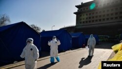 北京搭建的新冠病毒核酸測試場地。（2021年1月18日）