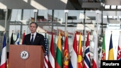 美国国务卿布林肯在布鲁塞尔北约总部发表演说。(2021年3月24日)