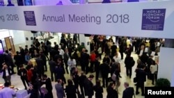 2018年1月24日,在瑞士達沃斯召開的世界經濟論壇年會的與會者。