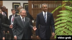 美国总统奥巴马会见古巴主席劳尔·卡斯特罗（2016年3月21日）